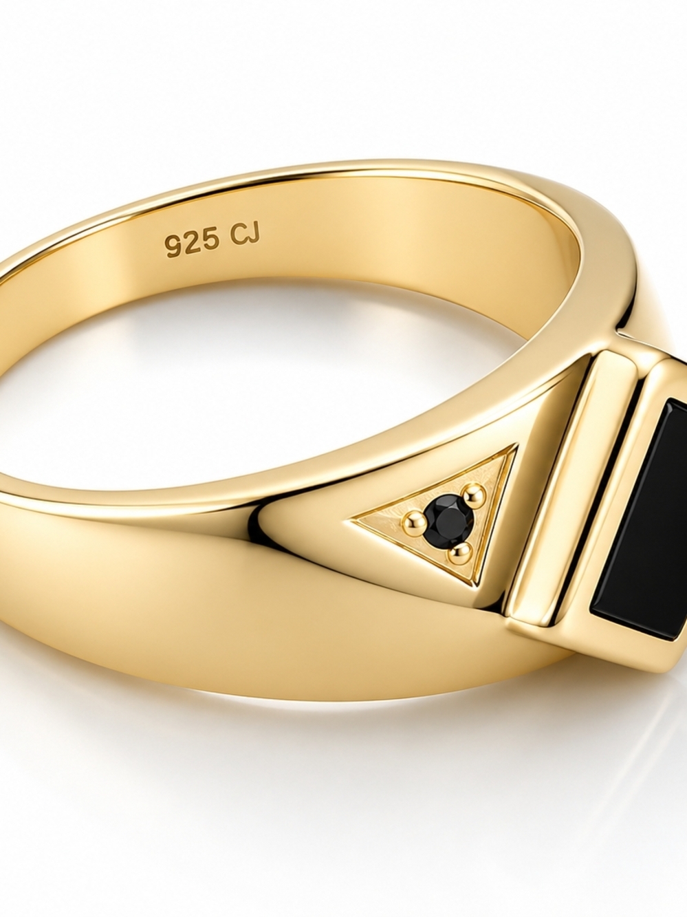 Black Onyx Ring 14K Yellow Gold Over Solid Sterling Silver Diamond Accent Size 9 - Picture 2 of 12
